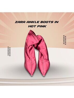 Zara Hot Pink Satin Ankle Boots Size 7.5 Pointed Toe Stiletto Heel Chic & Stylis